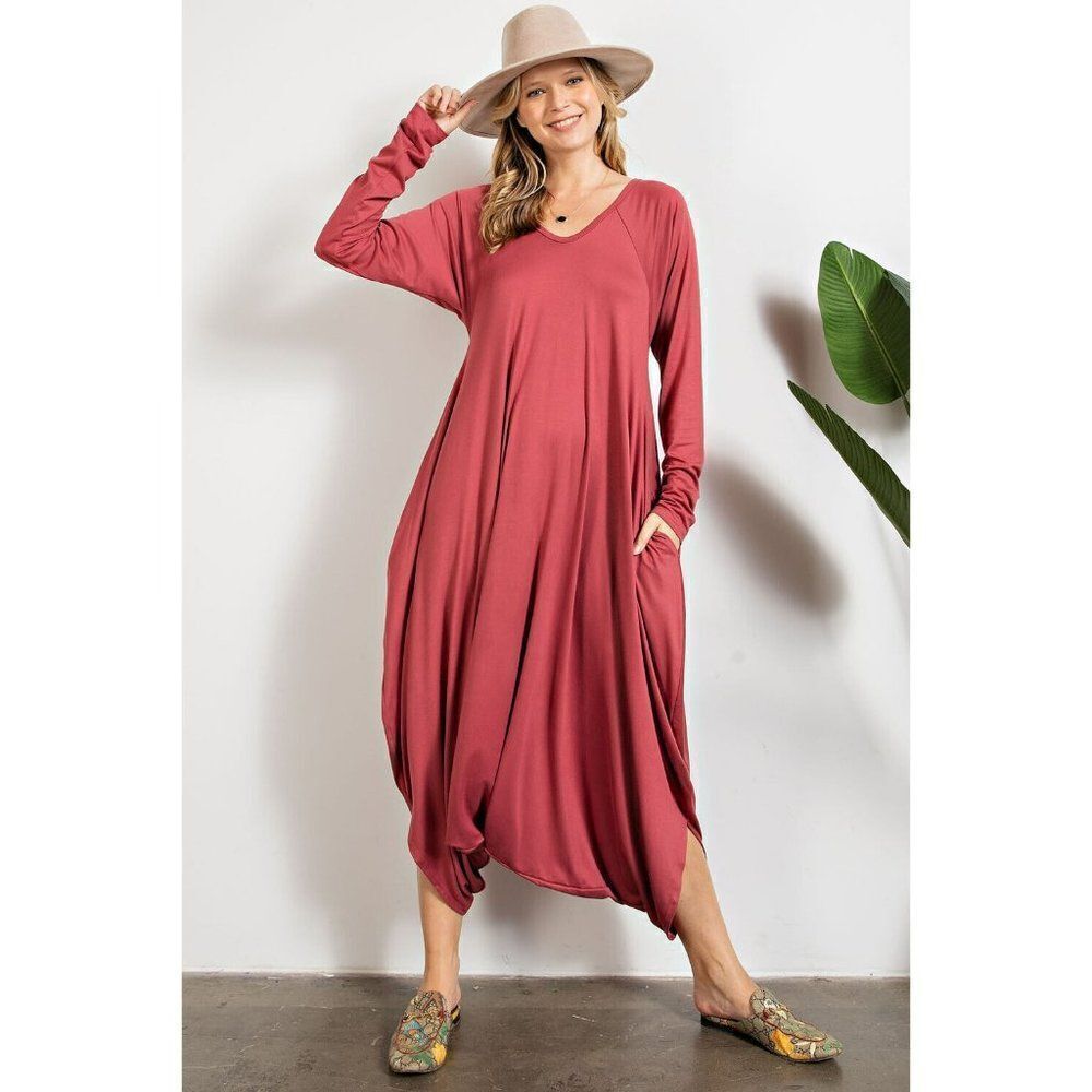 Easel Long Sleeve Baggy Jumper Pants Romper Jumpsuit Marsala Red New S-L EB50239